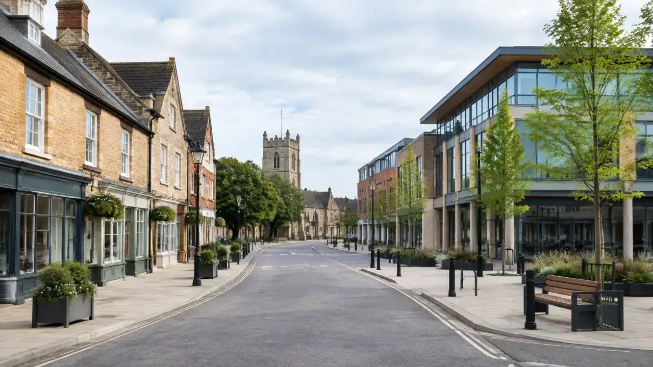 Bicester market-town and modern commercial district — CQD commercial cleaning service area