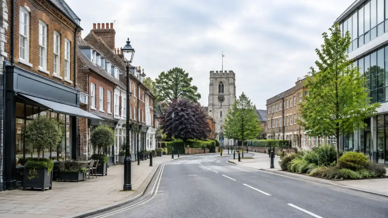 Egham town-centre commercial street — CQD commercial cleaning service area
