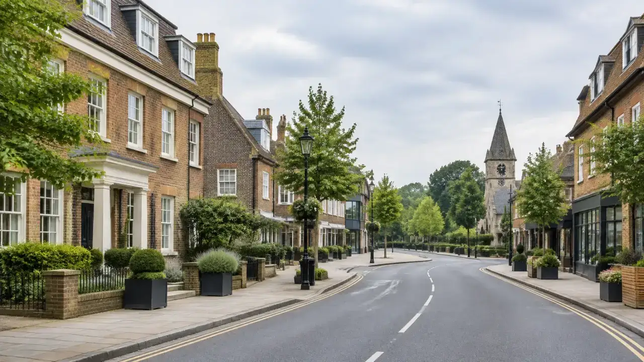 Gerrards Cross commercial street and commuter-town setting — CQD commercial cleaning service area
