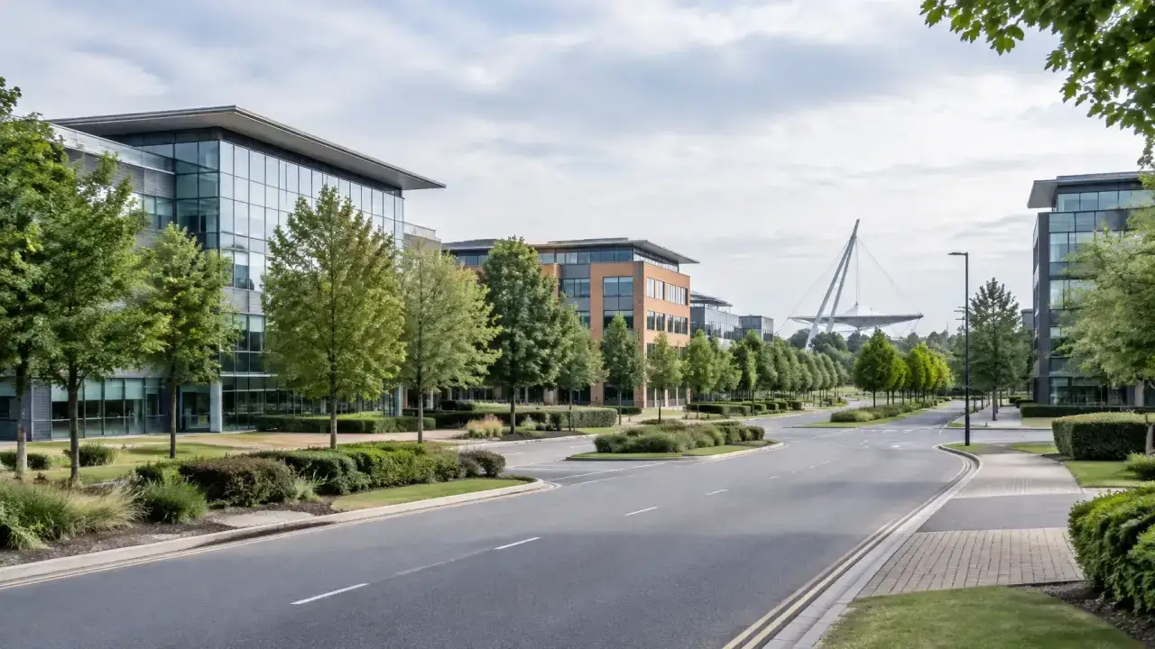 Milton Keynes business park and planned commercial district — CQD commercial cleaning service area