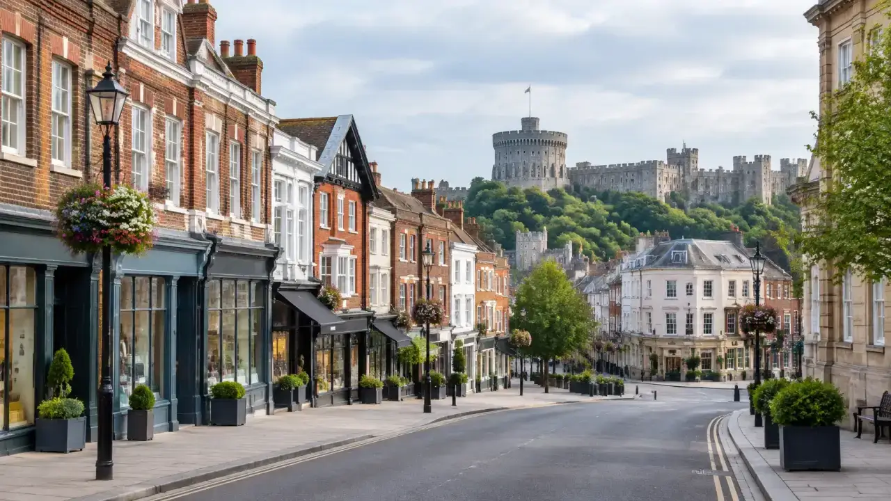 Windsor town centre with Windsor Castle in the distance — CQD commercial cleaning service area