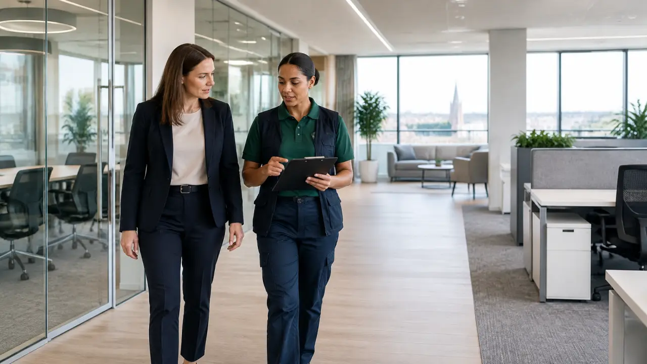 A CQD team member reviewing a commercial office with a client during a private site assessment